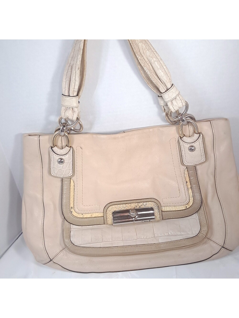 Coach Kristin Chalk Handbag Purse Tote Spectator zip top 16810 ivory beige READ